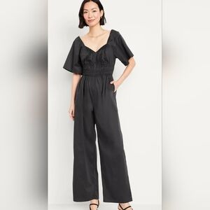 NWT Black Smocked Wide Leg Jumpsuit